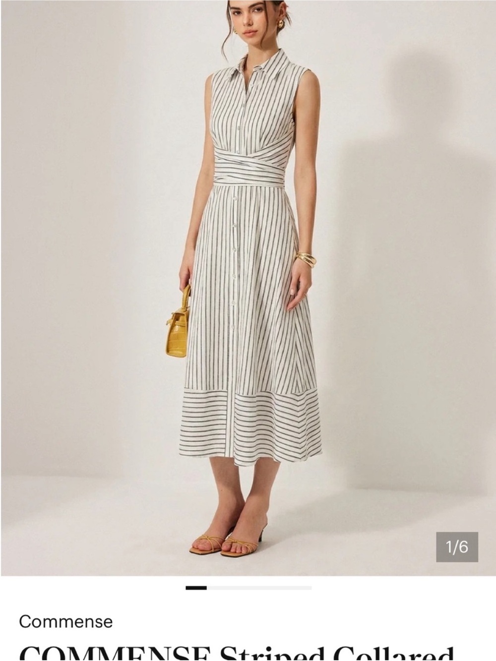NWT Commense Sleeveless Striped Midi Dress in White and Black - Picture 3 of 6
